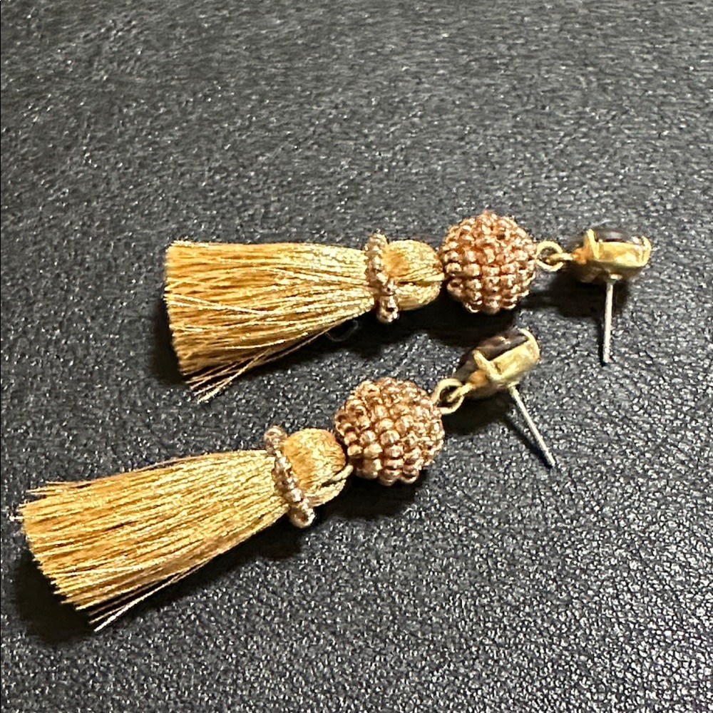 J Crew Metallic Gold Tone Tassel Post Earrings - Picture 9 of 12